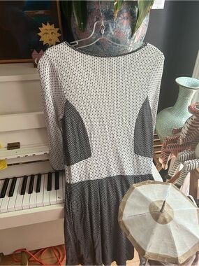 French Connection Black White Geometric Fit & Flare Dress Size US 8